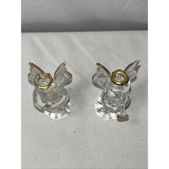 2 Blown Glass Gilded Standing Angel Decor Ornaments Clear Handmade Glass - Picture 5 of 7